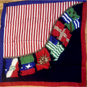 Vtg Adrienne Vittadini Vintage Silk Scarf - Red White Blue Stripped Square